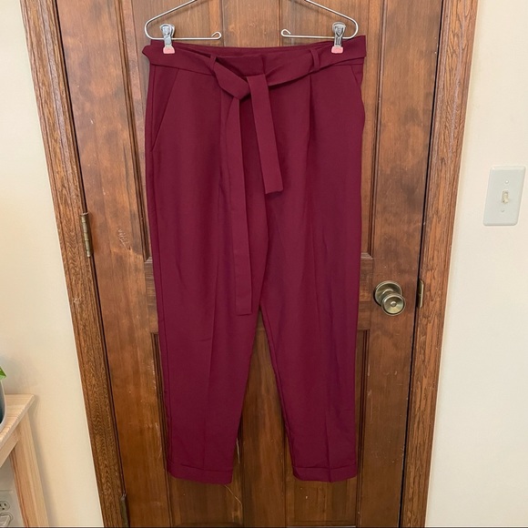 OPEN TO OFFERS ASOS Peg Leg Burgundy Pants with Obi Tie - Picture 2 of 9